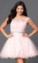 Vestido Corto Manga Casquillo con Apliques de Encaje Dancing Queen 9489