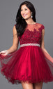 Vestido Corto Manga Casquillo con Apliques de Encaje Dancing Queen 9489