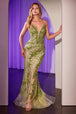 Vestido transparente de perlas con cuello en V y entallado de Ladivine CC0389