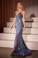 Vestido transparente de perlas con cuello en V y entallado de Ladivine CC0389