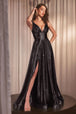 Ladivine CC2349 - Vestido de fiesta de raso con escote en V y purpurina