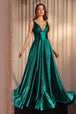 Ladivine CC2349 - Vestido de fiesta de raso con escote en V y purpurina