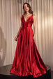Ladivine CC2349 - Vestido de fiesta de raso con escote en V y purpurina