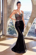 Ladivine CC4004 - Vestido de fiesta sin tirantes con corsé y pedrería