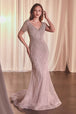 Ladivine CC4019 - Vestido de novia de manga corta con pedrería