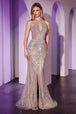 Vestido ajustado con abertura y escote halter con lentejuelas de Ladivine CC404