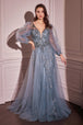 Vestido evasé de manga larga con pedrería de Ladivine CD0102