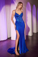 Vestido de línea A con abertura y sin mangas de satén brillante de Ladivine CD0106