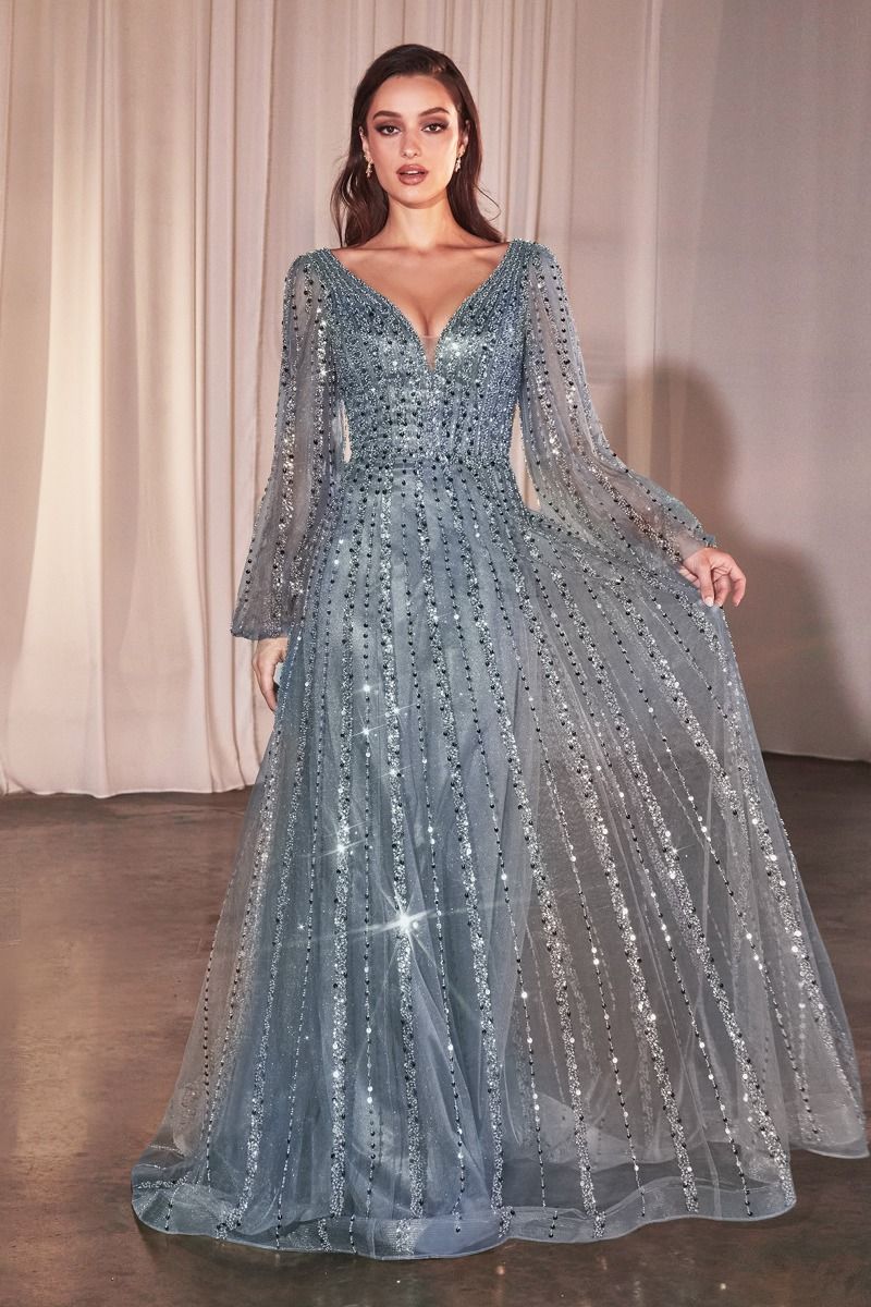 Ladivine CD0240 - Vestido de manga larga en línea A