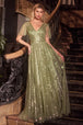 Vestido de línea A con manga corta y pedrería de Ladivine CD0241
