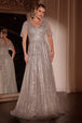 Vestido de línea A con manga corta y pedrería de Ladivine CD0241