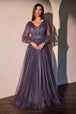Ladivine CD0938 - Vestido de Prom con Mangas Largas Transparentes y Apliques de Encaje