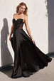 Vestido satinado en línea A sin hombros y con abertura de Ladivine CD297