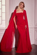 Ladivine CD356 - Vestido de gasa ajustado con mangas de capa