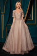 Vestido Formal de Manga Corta con Brillos - Ladivine CD726