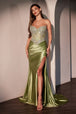 Vestido satinado sin tirantes con apliques de Ladivine CD736