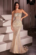 Vestido metálico sin tirantes con pedrería de Ladivine CD756