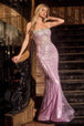 Vestido metálico sin tirantes con pedrería de Ladivine CD756