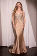 Vestido de satén con pedrería y escote en V por Ladivine CD779