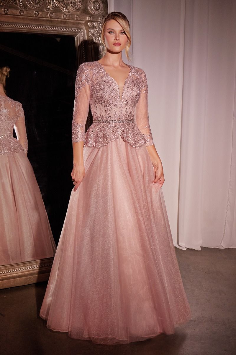 Vestido evasé de manga 3/4 con apliques de Ladivine CD789