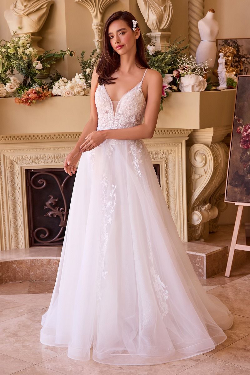 Vestido de novia de tul sin mangas con apliques de Ladivine CD792W