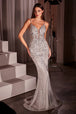 Ladivine CD795 - Vestido de fiesta de encaje con cuentas y escote en V