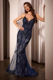Ladivine CD795 - Vestido de fiesta de encaje con cuentas y escote en V