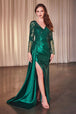 Ladivine CDS506 - Vestido de satén con apliques y manga larga con aberturas