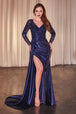 Ladivine CDS506 - Vestido de satén con apliques y manga larga con aberturas