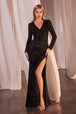 Ladivine CH054 - Vestido de fiesta de lentejuelas con escote en V y sobrepelliz