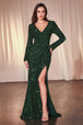 Ladivine CH054 - Vestido de fiesta de lentejuelas con escote en V y sobrepelliz