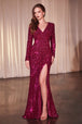 Ladivine CH054 - Vestido de fiesta de lentejuelas con escote en V y sobrepelliz
