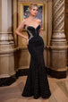 Vestido palabra de honor de jersey con pedrería de Ladivine CM365