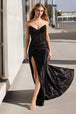 Vestido evasé con abertura y apliques de tafetán sin tirantes de Ladivine CM369