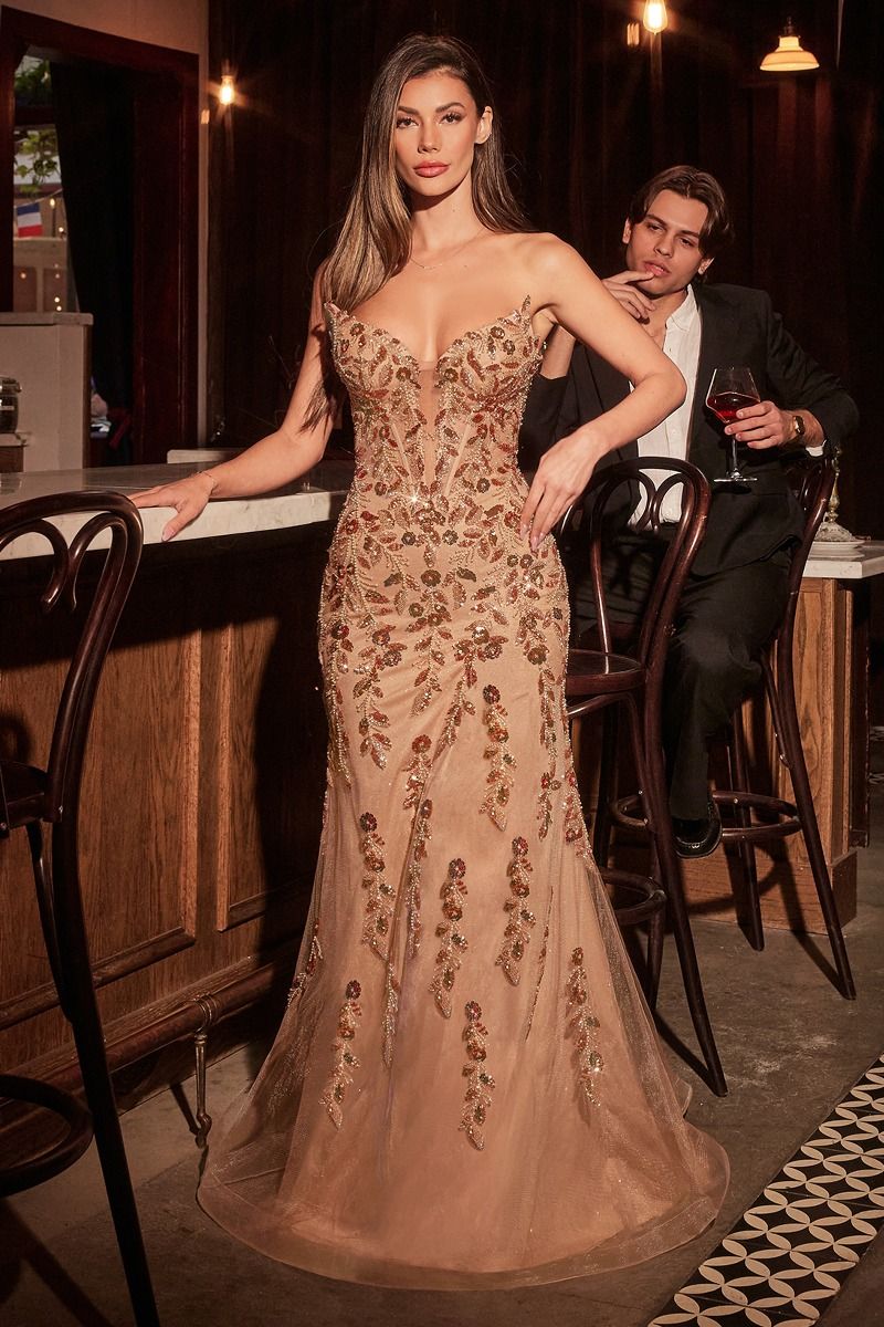 Ladivine CM382 - Vestido Strapless con Escote Profundo para Prom