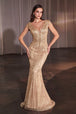 Ladivine CZ0029 - Vestido de fiesta con pedrería y manga larga