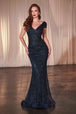 Ladivine CZ0029 - Vestido de fiesta con pedrería y manga larga