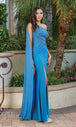 Vestido largo de una manga con pedrería Dancing Queen 4284