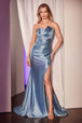 Vestido de satén entallado, palabra de honor y abertura de Ladivine KV1118