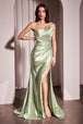 Vestido de satén entallado, palabra de honor y abertura de Ladivine KV1118