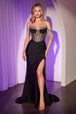 Vestido con flecos, sin hombros y abertura de Ladivine KV1123