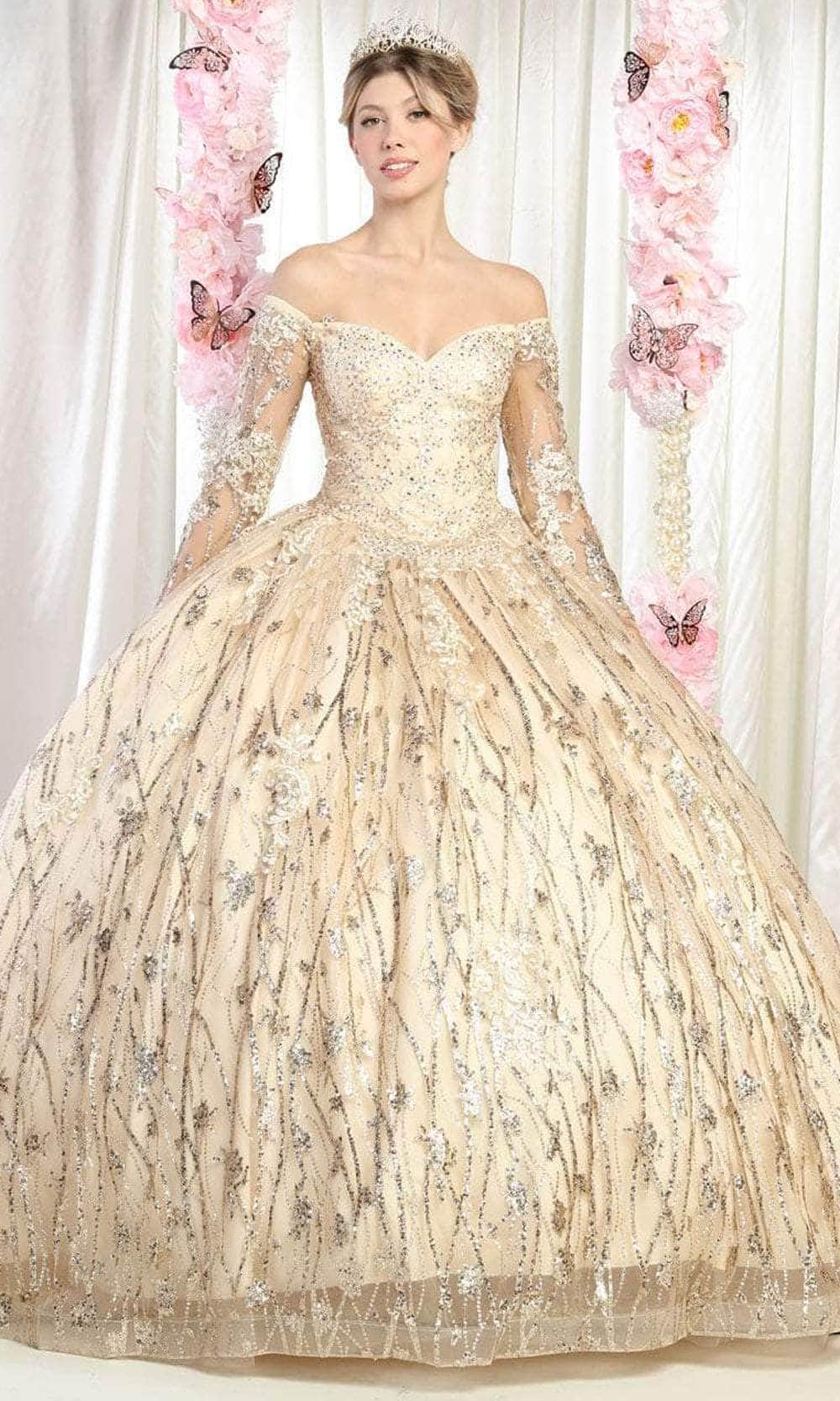 Vestido de quinceañera de lentejuelas y manga larga LK162