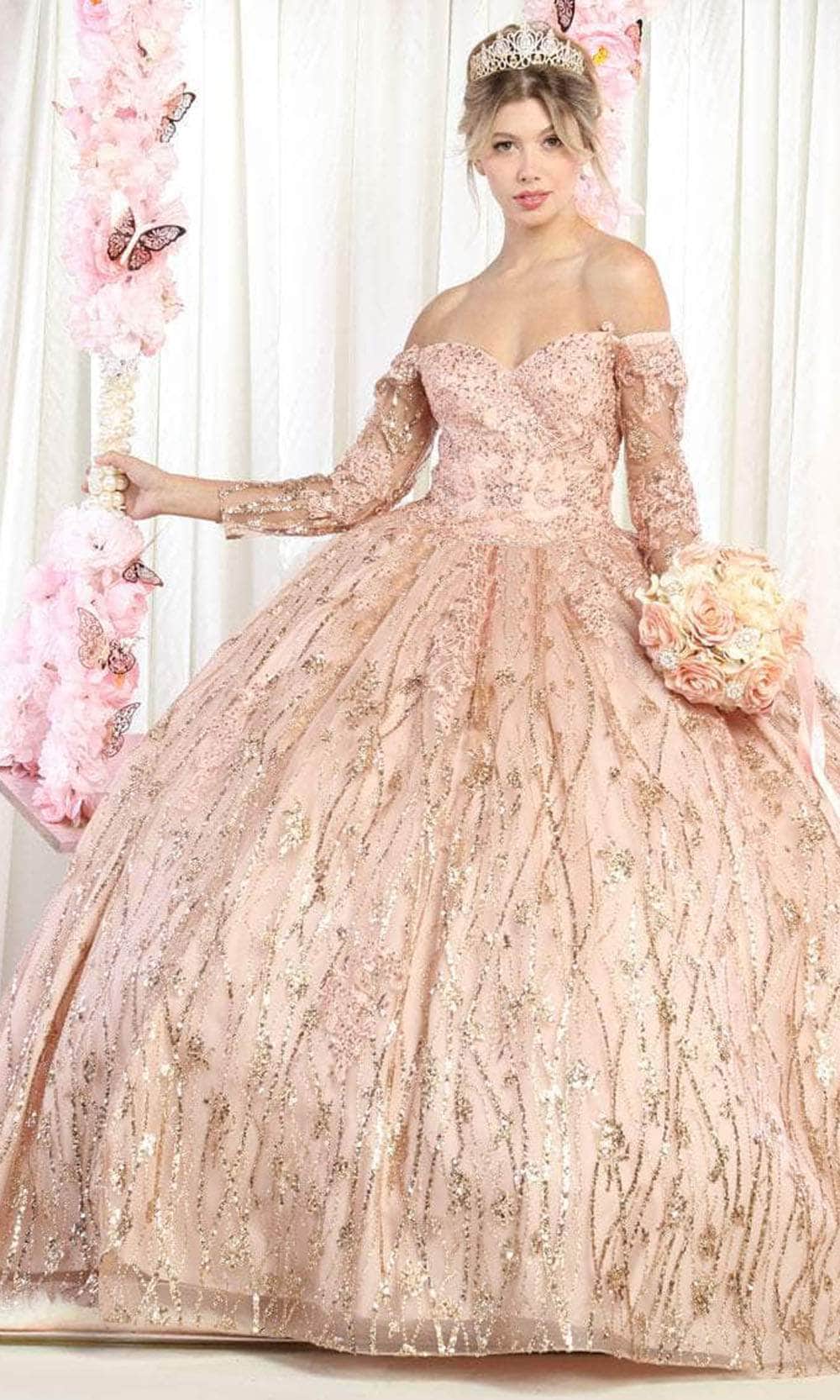 Vestido de quinceañera de lentejuelas y manga larga LK162