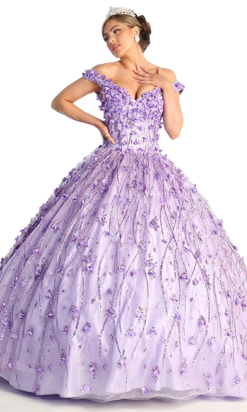 Vestido de quinceañera con apliques de hojas LK167