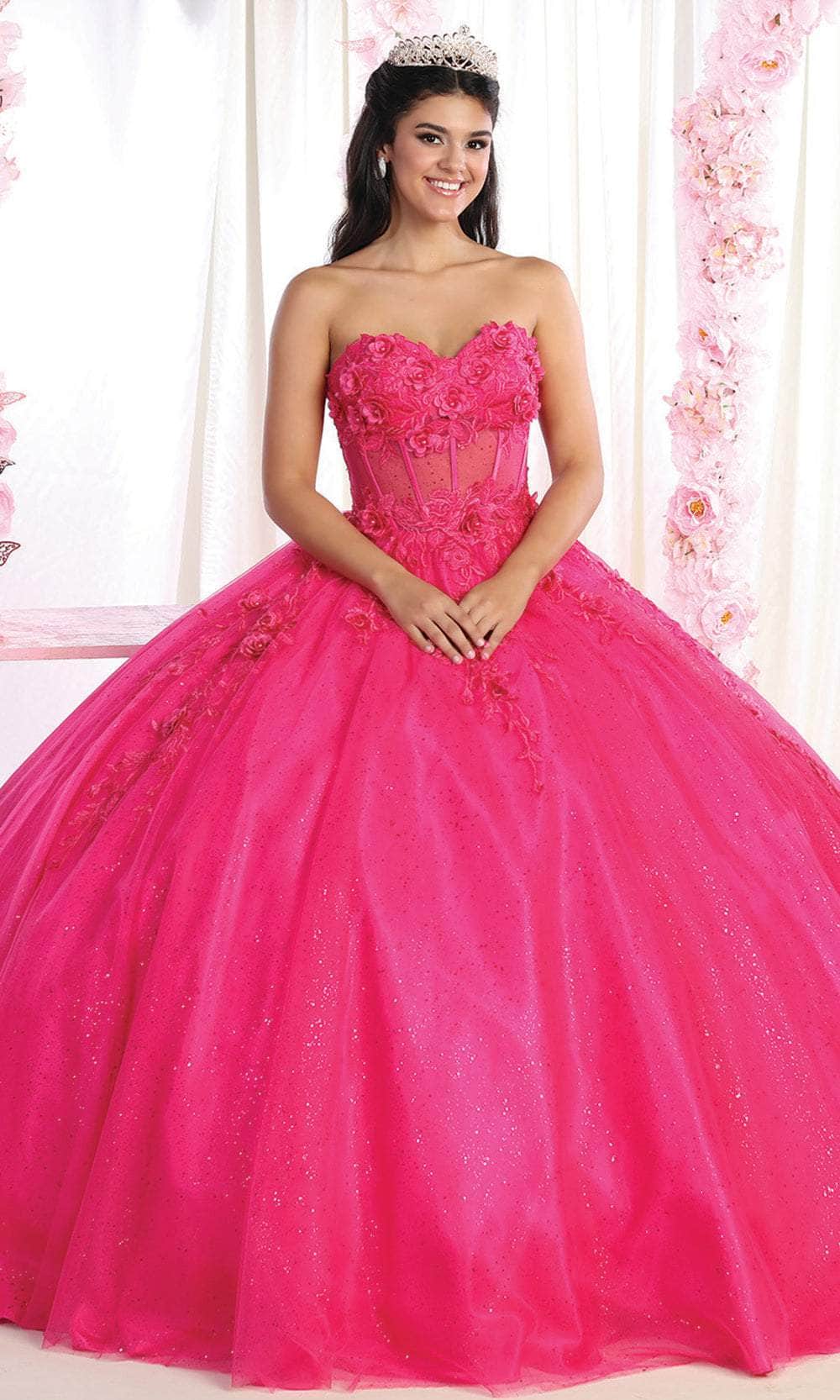 Vestido de quinceañera con bordado floral 3D sin tirantes LK188