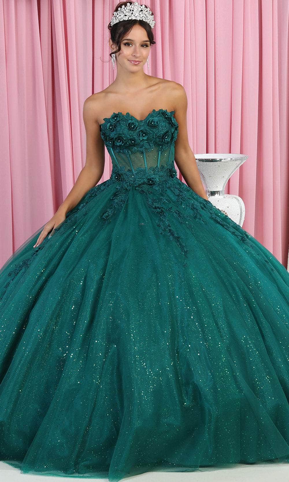 Vestido de quinceañera con bordado floral 3D sin tirantes LK188