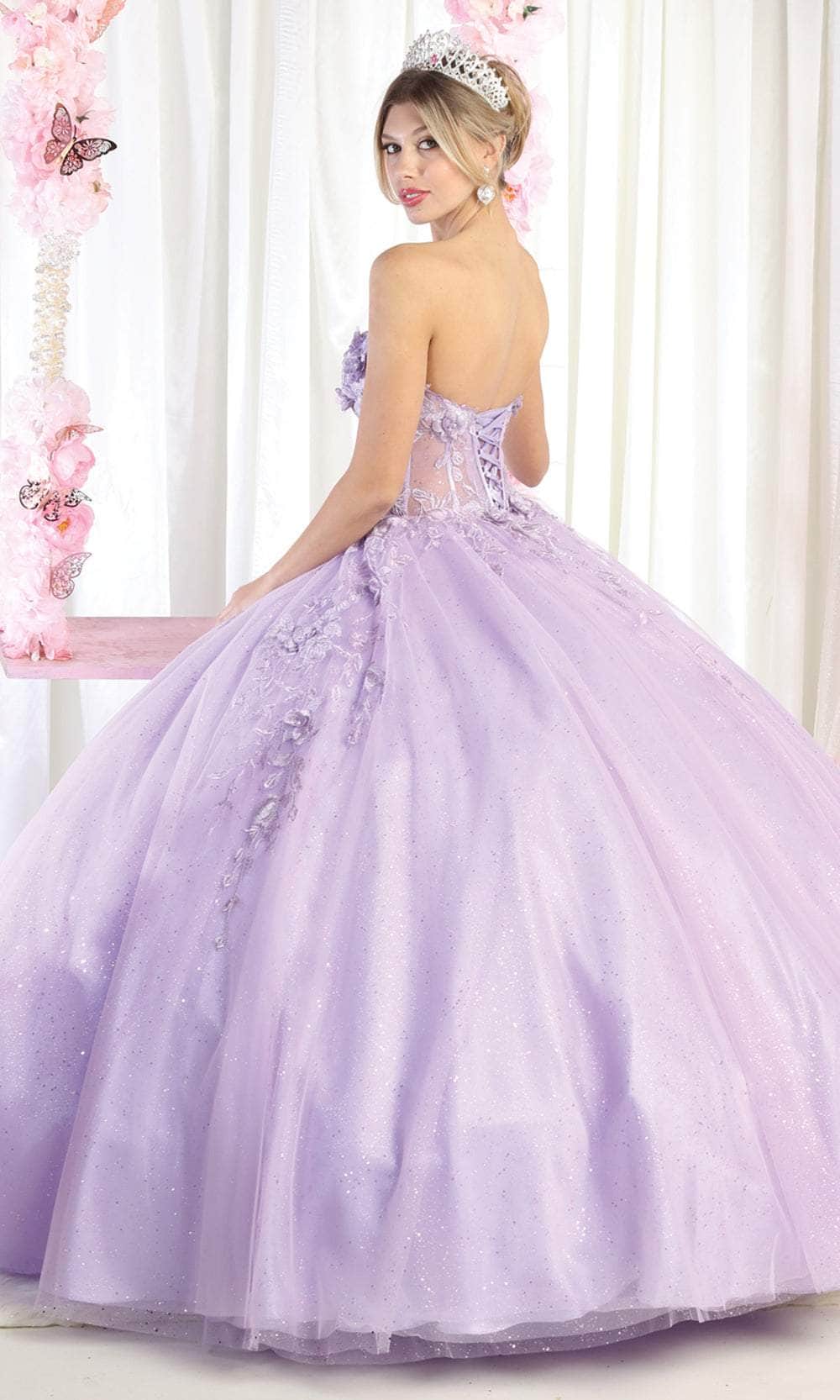 Vestido de quinceañera con bordado floral 3D sin tirantes LK188