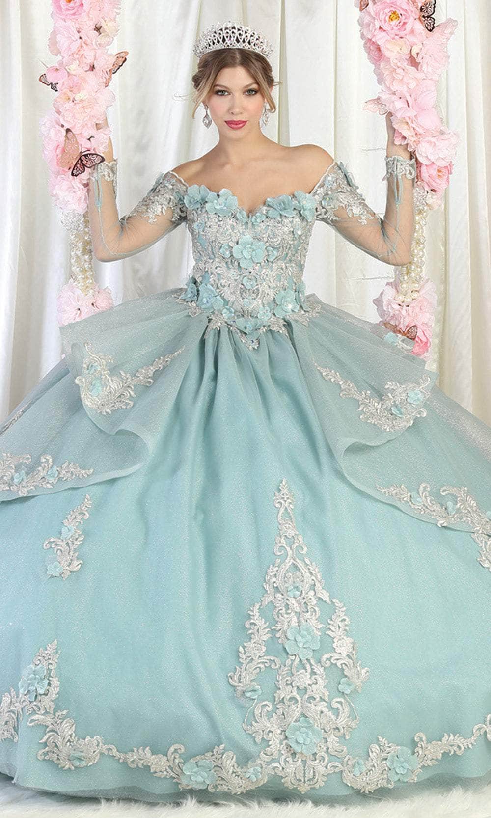 Vestido de quinceañera con mangas largas de malla LK189