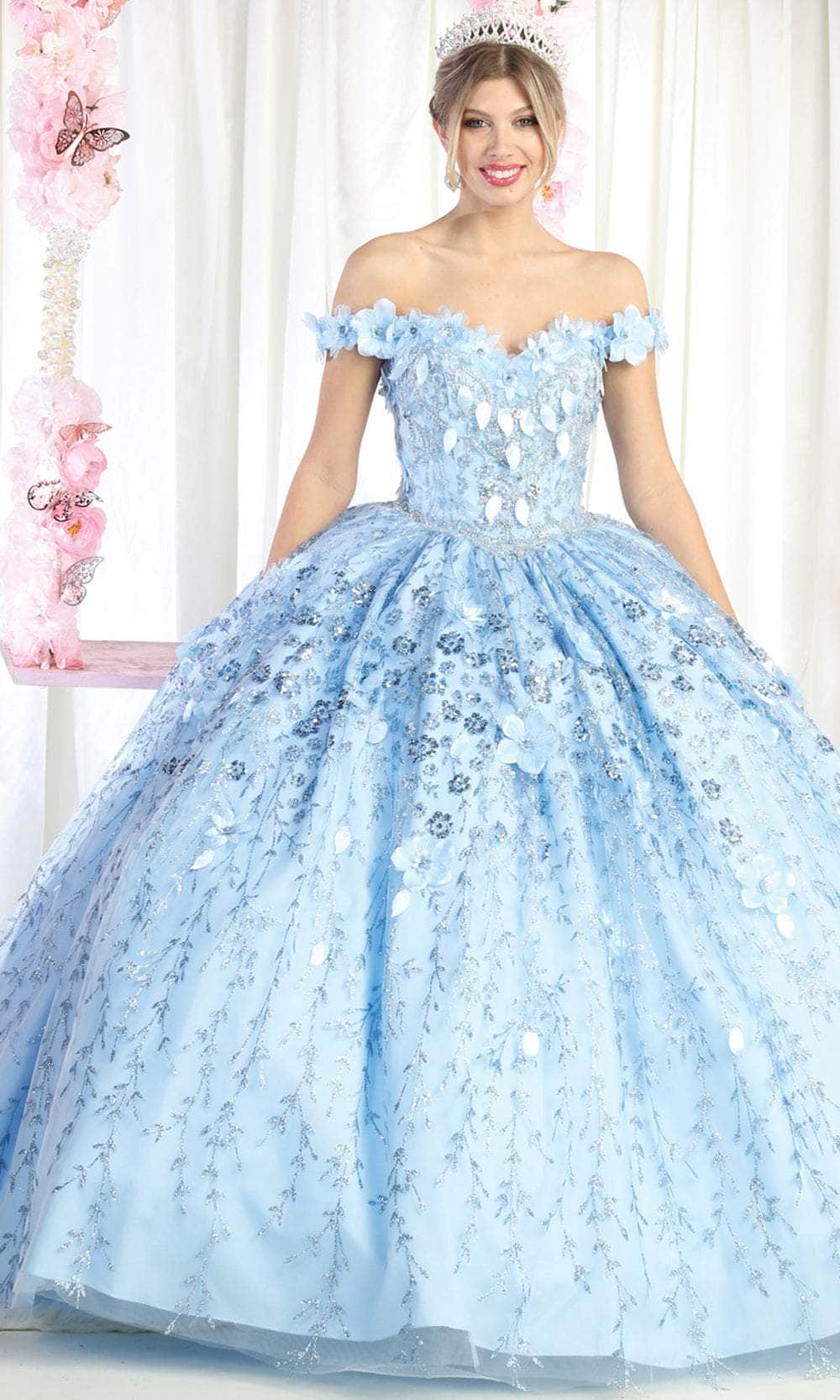 Vestido de quinceañera floral sin hombros LK192