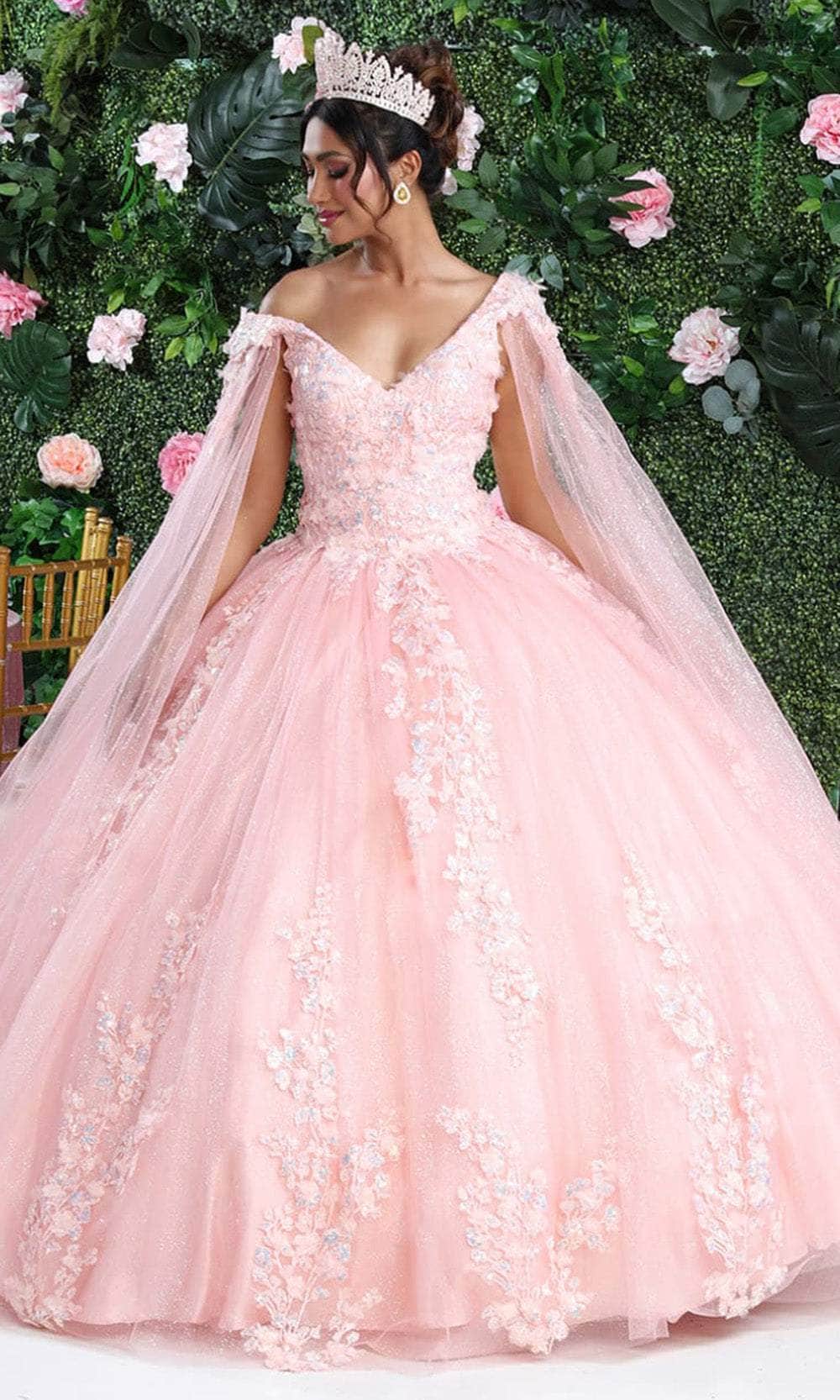 Vestido de quinceañera con corsé y apliques florales LK193